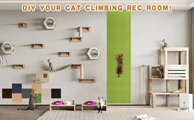 4pack Cat Scratch Couch Furniture and Wall Protector | Adhesive Cat Scratch Pad for Covering Cat Tower, DIY Climbing Cat Scratcher Couch Protector from Cat Claws Scratching (Green)