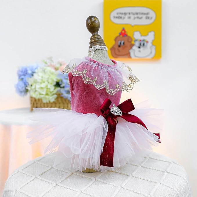 Fashion Sweet Puppy Dog Blingbling Princess Skirt Pet Dog Lace Cake Camisole Tutu Dress D-red XS
