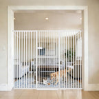 Lumizone Extra Tall Cat Gate 55.12" High Pressure Mounted Extra Wide 2025 New (17 Sizes) 1.37" Gap No Drilling Auto-Close One-Handed Operation Tall Pet Gate for Dogs(White, 55.12" H x 63.39"-67.71" W)