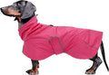 Dachshund Coats Waterproof, Perfect for Dachshunds, Sausage, Weiner Dog Winter Coat with Padded Fleece, Puppy Snowsuit with Adjustable Bands and High Vis Reflective Trim - Pink - S