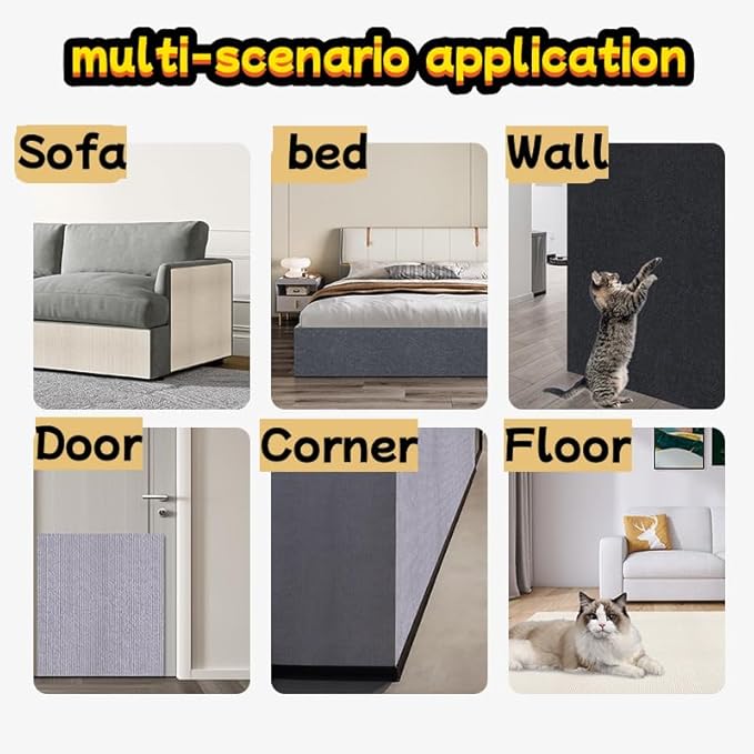Large Self-Adhesive Cat Scratching Mat, Tree Mat/Post Replacement, DIY Pad Board for Floor, Sofa, Wall (Dark Gray, 78.7 * 15.7 Inches)