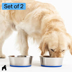 GORILLA GRIP Dog Bowls, Food Grade 304 Stainless Steel, Holds 8 Cups Each (64 fl oz) Food and Water Bowl for Feeding Dogs and Cats, Dishwasher Safe, Rust Resistant, BPA Free Rubber Base Set of 2 Blue