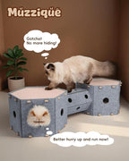 Cat Tunnel House for Indoor Cats, w/Hair Brush, DIY Expandable Modular Felt Pet Castle, Hidey Kitten Perch Condo, Large Stackable Kitty Cave, XL Two Story Sleeping Small Dogs Puppy Bed, 2 Tier Nest