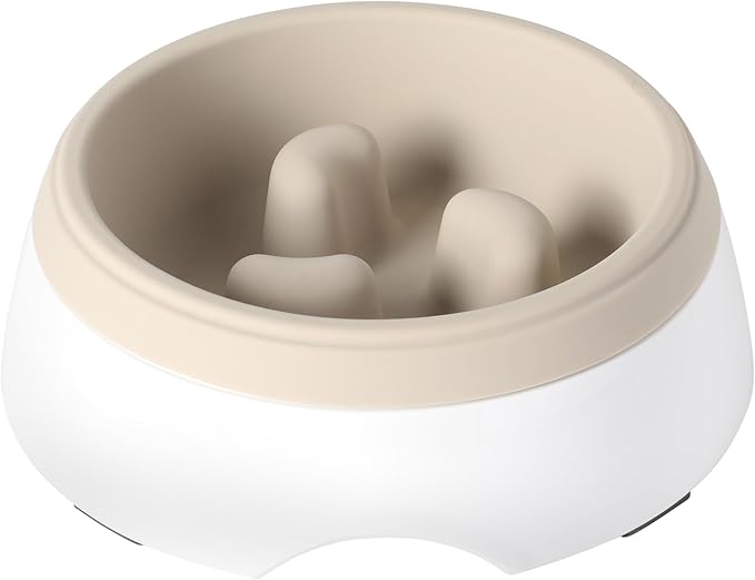 Gibson Home Curious Canines Slow Feeder Dog Bowl, 6.75” Melamine Anti-Gulp Feeding Bowl, Non-Slip, Dishwasher Safe, Taupe