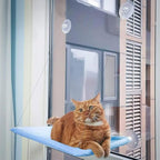 Cat Hammock with Suction Cups - Window Bed & Perch for Indoor Cats - Space Saving Window Seat - Blue