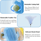 3-in-1 Cat Self Groomer Brush – Wall Corner Cat Scratch Pad with Catnip Ball & Feather Toy, Cactus-Style Wall Brush for Indoor Cats, Cats Massager & Face Scratchers for Fur Pets