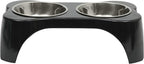 Gibson Home Bow Wow Meow 3-Piece Elevated Dog Bowl Set – Bone-Shaped Raised Feeder with 2 Stainless Steel Bowls for Medium to Large Dogs, Non-Slip, Easy to Clean, Black