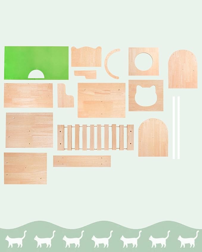 Cat Wall Shelves, 18 in 1 Cat Wall Furniture with Green Tunnel, Condos, Bridge, Climbing Post & Scratching Pad Modular Wall Mounted Cat Playground for Large Spaces & Multi-Cat Homes