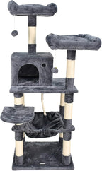 57-in Heavy-Duty Cat Tree for Large Cats, Multi-Level Tower with Sisal Scratching Posts, Plush Perch, Hammock & Condo Anti-Tip Design