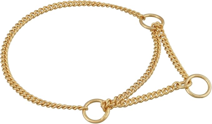 Alvalley Martingale Collar for Dogs – Brass Chain Dog Chain Collars, Durable Martingale Dog Collar for Small, Medium, and Large Breeds – Easy-to-Use Metal Dog Collar with Handle - Brass, Metal