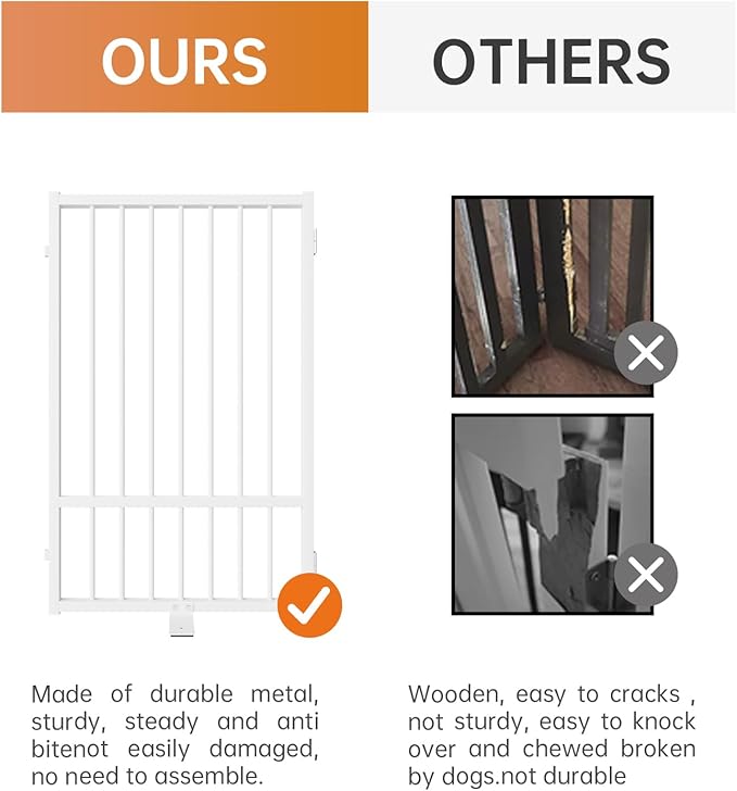 Full Metal Freestanding Dog Gate with Door, 32''Height Foldable Pet Dog Fence for Indoor & Outdoor, 2 Panels Extra Wide Free Standing TallDog Gates for Doorways,House,Stairs,Porch,Deck,Yard