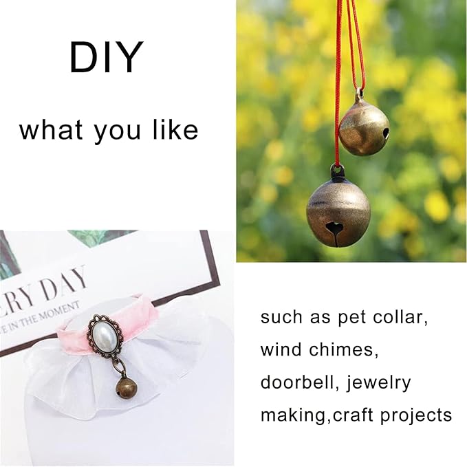 50Pcs 14mm Small Bronze Jingle Bell 5/9inches Mini Vintage Craft Bell Antique Brass Tinkle Bell for DIY Jewelry Pet Collar Dog Cat Toy Christmas Wedding Door Decoration