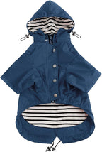 Morezi Dog Zip Up Raincoat with Reflective Buttons, Rain/Water Resistant, Adjustable Drawstring, Removable Hood, Raincoats with Legs 8lbs to 80lbs Available - Dark Blue - XS