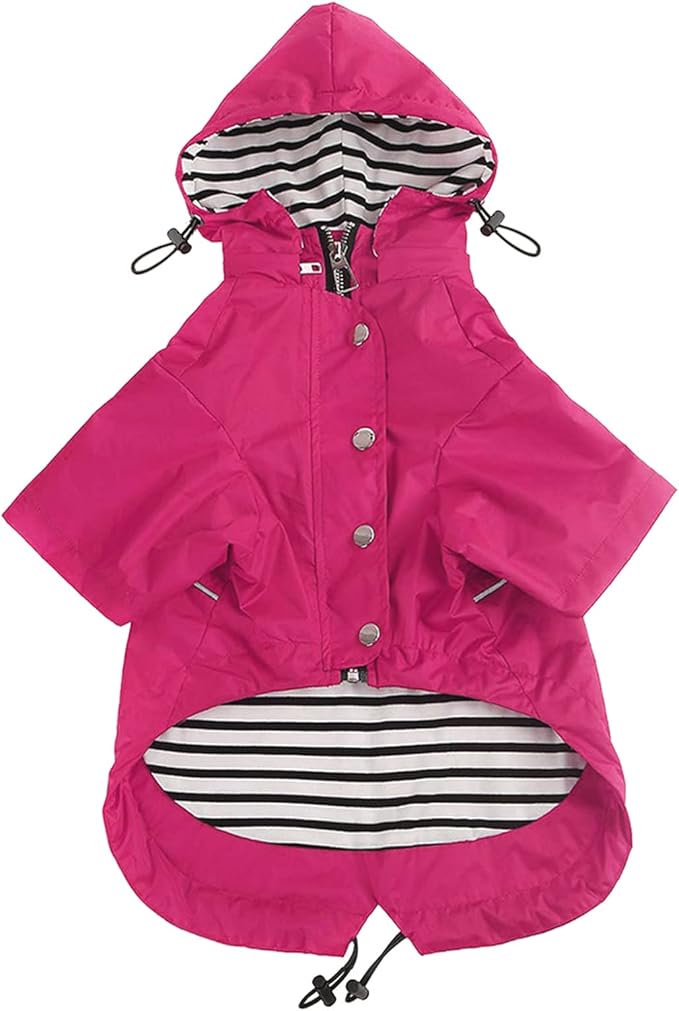 Morezi Dog Zip Up Raincoat with Reflective Buttons, Rain/Water Resistant, Adjustable Drawstring, Removable Hood, Raincoats with Legs 8lbs to 80lbs Available - Pink - M