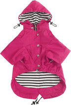 Morezi Dog Zip Up Raincoat with Reflective Buttons, Rain/Water Resistant, Adjustable Drawstring, Removable Hood, Raincoats with Legs 8lbs to 80lbs Available - Pink - XS