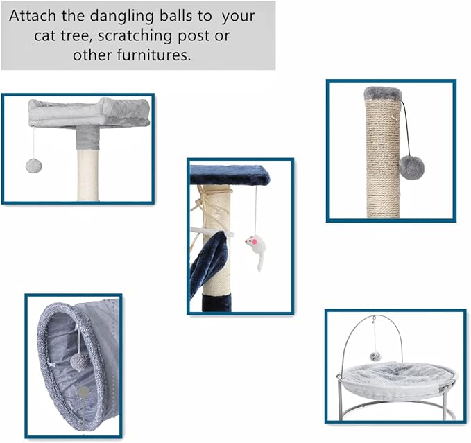 SHENGOCASE 10-Pack Replaceable Cat Dangling Toy with Bell, Cat Scratching Post Cat Tree Tower Replacement Attachment Ball Toy