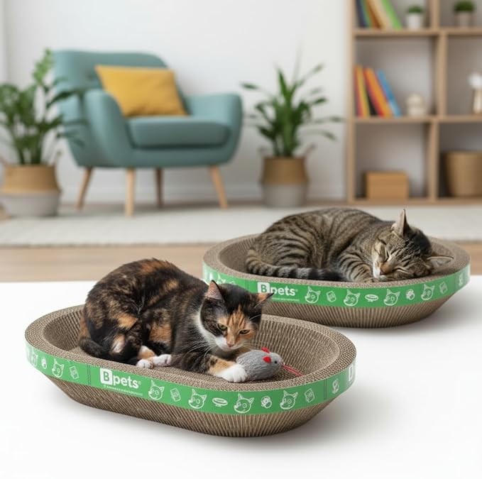 B Kitty Scratcher Cat Bed, Fun for Your Purr-FECT Feline (B-Scratcher Oval/Round Pack x 2)