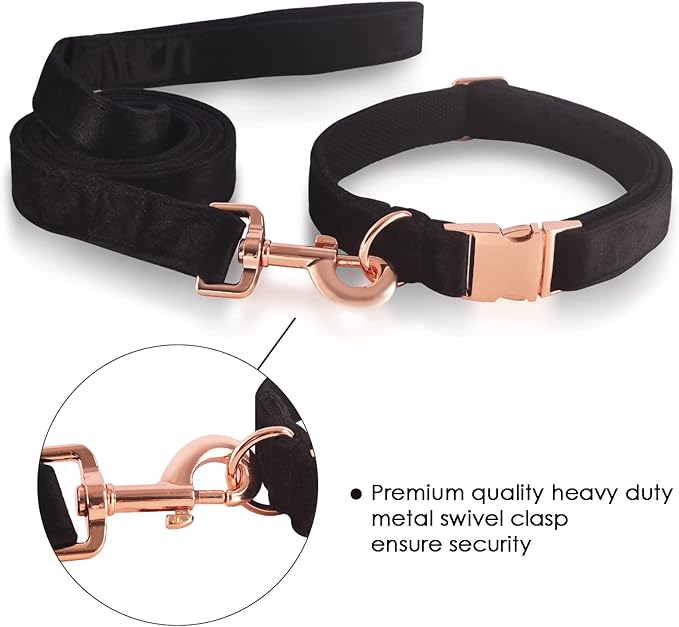 Bubblepup Velvet Dog Collar and Leash Set, Dog Collars for Small Medium Large Dogs Leash for Training & Walking