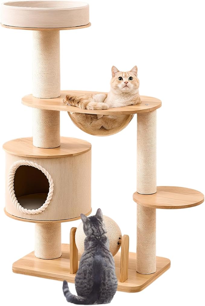 Cat Tower with Scratching Post, 44.3 Inches Cat Tree Tower for Indoor Cats, Cats Condo, Integrated Nest Climbing Frame Scratching Post House, Pet Toy
