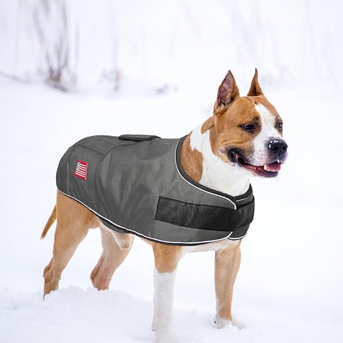 BEAUTYZOO Dog Winter Coat for Large Dogs Waterproof, Warm Reflective Great Dane Oxford Canvas Jacket, Fleece Dog Cold Weather Coats Windproof for Female Male Dogs, Grey L