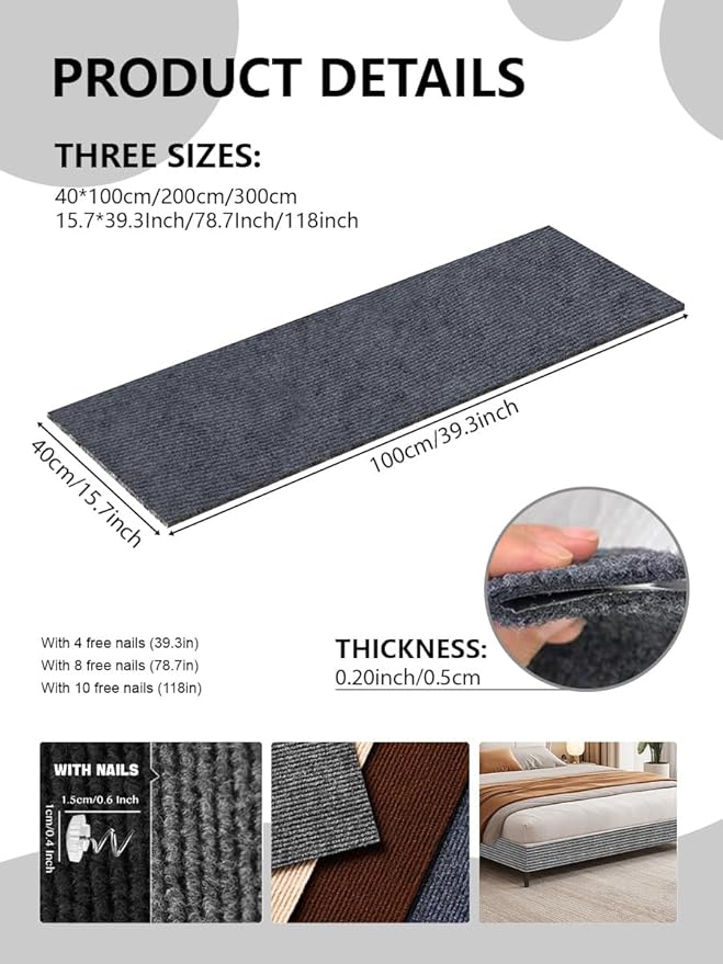 Cat Wall Scratcher Mat, Anti Cats Scratch Furniture Couch Carpet Corner Protector for Indoor, Trimmable Cat Scratching Pad Board Sofa Replacement Deterrent from Cats Claws (Darkgrey,39.3x15.8In)