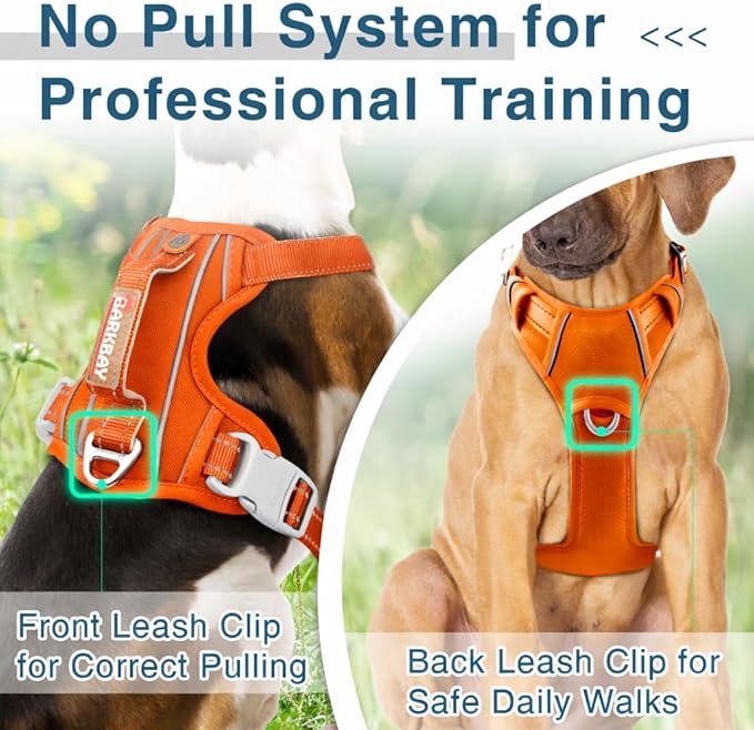 BARKBAY Dog Harness No Pull Oxford with ID Tag Pocket - Heavy Duty, Reflective, Easy Control for Large Dogs(Pumpkin Oxford,L)