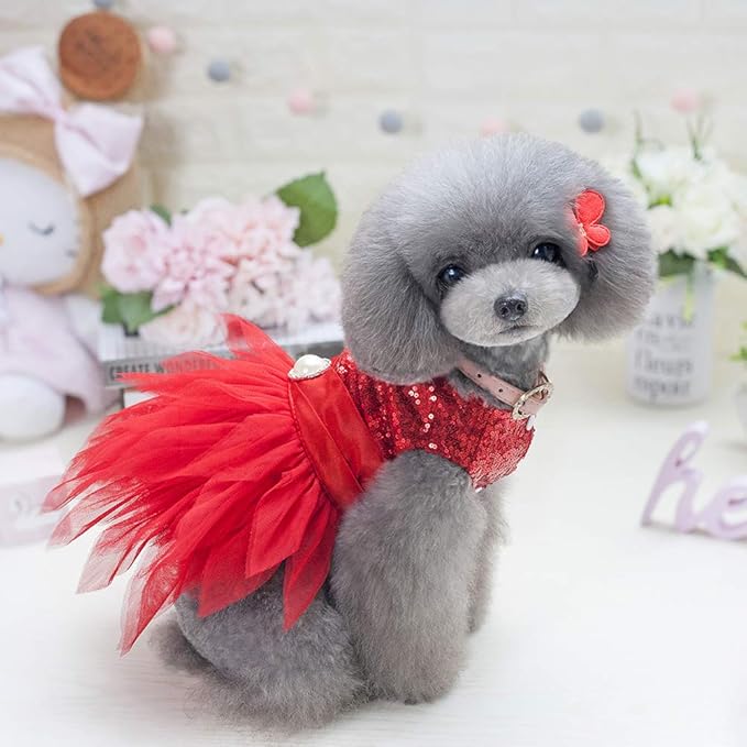 Tangpan Beam Waist Christmas Pet Costume Dog Dance Skirt Camp Party Dress(Red,XL)