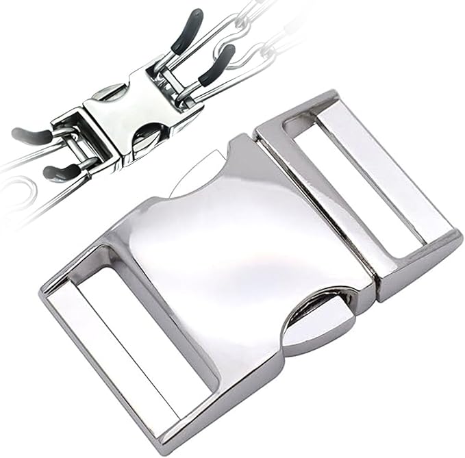 Dog Collar with Stainless Steel Fastener & Quick Release for Medium Large Dogs (Silver, S:2.25-2.5mm)
