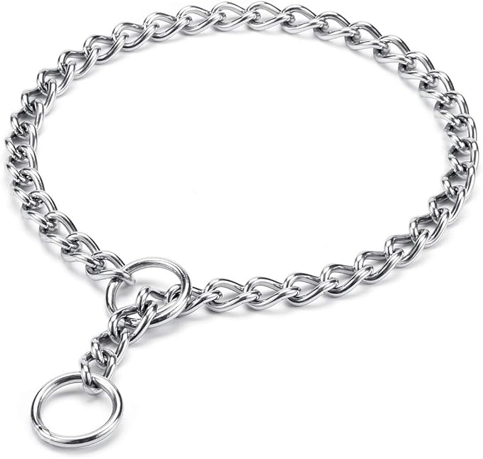 Mogoko Stainless Steel Dog Choke Chain Collar, Puppy Metal P Chain Slip Collar Pet Training Walking Choker(3.5mm;22.0 Inch)
