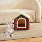 Christmas Cat Bed for Indoor Cats Plaid Xmas Cat Tent Cats Bed Cave for Pets Kittens and Dogs (Christmas Plaid, S(15.7 X 12.6 X 13.8 Inch))