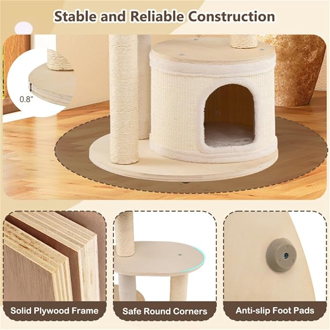 60" Tall Wood Cat Tree Tower with 2 Condos & Top Perch, Cat Tree for Indoor Cats Large Adult, Modern Cat Tree Tower for Large Cats with Sisal Scratching Posts