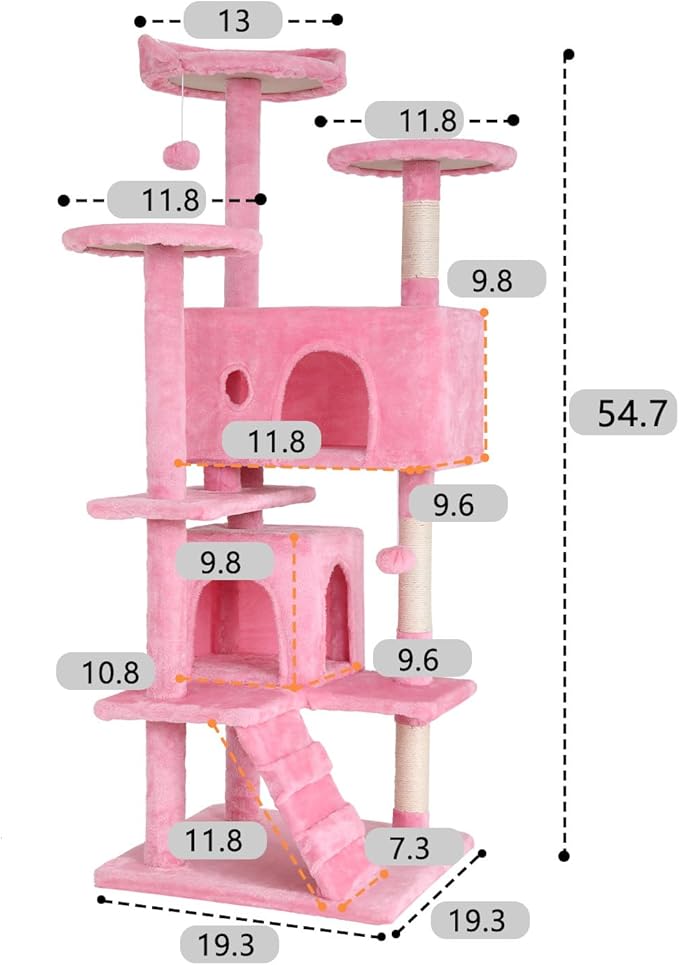 BestOffice 54 Inch Cat Tree, Multi-Level Cat Tower with Condo, Perches, Sisal Scratching Posts, Climbing Ladder,Indoor Activity Center Play House for Kittens & Adult Cats, Pink