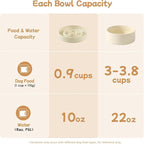 Ceramic 0.9 Cup Raised Slow Feeder Dog Bowl Set, Elevated 6.1inch Water Bowl and 6.1inch Slow Dish with Wooden Stand for Small Dogs (2 x Light Yellow+ Stand)