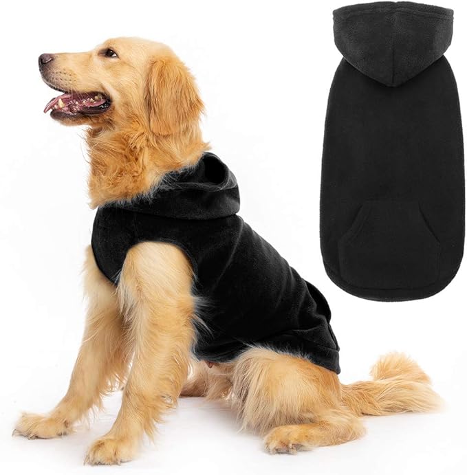 EXPAWLORER Dog Hoodie Fleece Sweater Vest, Hooded Dog Sweatshirt Fall Winter Pet Clothes with Leash Hole, Sleeveless Warm Cozy Puppy Clothing for Cat Small Medium Large Dogs Girl Boy, Black XL