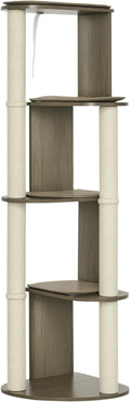 PawHut 65" Corner Modern Cat Tree Tall for Climbing, Large Multilevel Cat Tower with Scratching Posts, Small-Fit Kitten Tower with Sisal, Cream White
