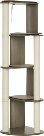 PawHut 65" Corner Modern Cat Tree Tall for Climbing, Large Multilevel Cat Tower with Scratching Posts, Small-Fit Kitten Tower with Sisal, Cream White