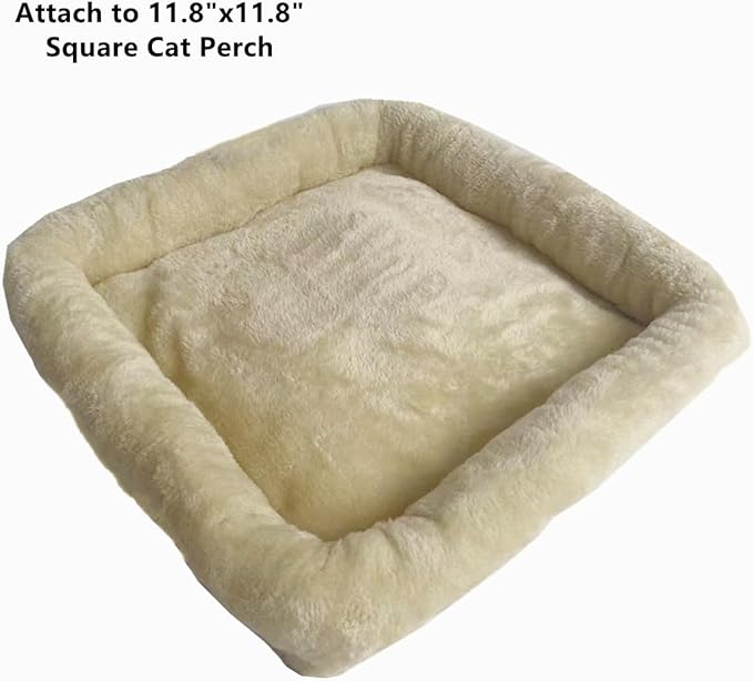 SHENGOCASE Cat Tree Tower Accessories Replacement Parts Top Bed Cover Cushion for Cat Perch with Elastic Band (11.8" x 11.8", Beige)