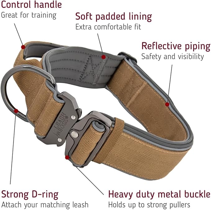 Leash Boss Tactical Dog Collar - Dog Collar with Handle Heavy-Duty Adjustable Military K9 Collar with Quick Release Buckle and Handle - for Training
