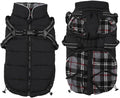 Geyecete Winter Warm Coat Waterproof Dog Jacket with Harness Traction Belt, Pet Outdoor Jacket - Black - L