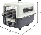 SportPet Designs Plastic Kennels Rolling Plastic Wire Door Travel Dog Crate - Medium, Gray (CM-2001-CS01)