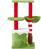 Christmas Decorations, Christmas Cat Tree Tower, 31.5 inch Cat Furniture with Condo & Hammock, Scratching Post for Indoor Cats, Green Red White Cat Tree with Massage Brush (31.5 in Christmas)