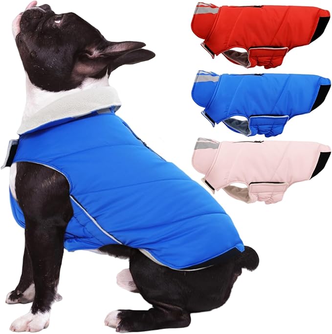 Kuoser Dog Coat Small, Cold Weather Reflective Waterproof Dogs Jacket with Warm Fleece Lining, Turtleneck Dog Winter Coat with Zipper, Doggy Snow Jacket Pet Coats for Small Medium Large Dogs, Blue XS