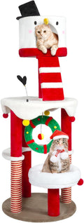 KAMABOKO Christmas Cat Tree Cat Tower with Cat Condos, 64.2" Multi-Level Top Perches, Sisal Ramp Scratching Posts, Cozy Basket, Hammocks, Large Cats Pet Activity Structure
