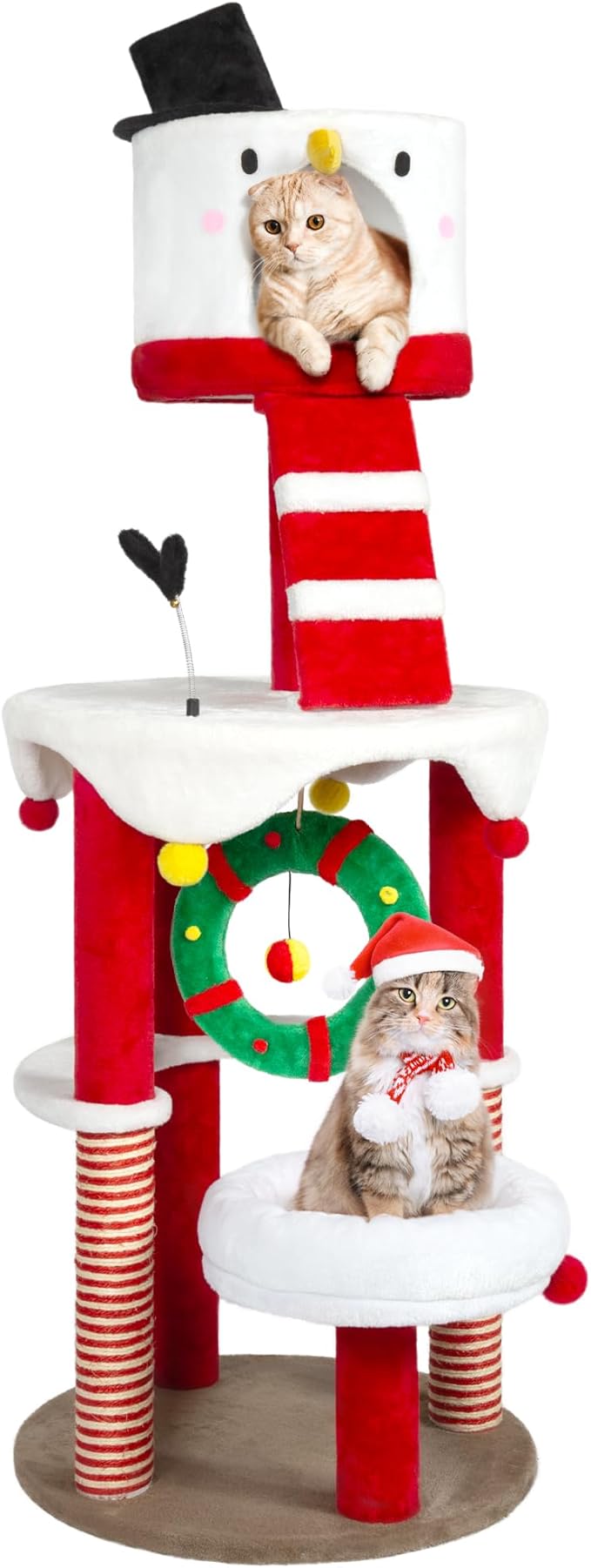 NUNU LAB 64.2'' Christmas Cat Tree Tower, Indoor Modern Cat Tower with Sisal Ramp Scratching Posts, Cozy Basket, Hammocks, Lage Cats Pet Activity Structure