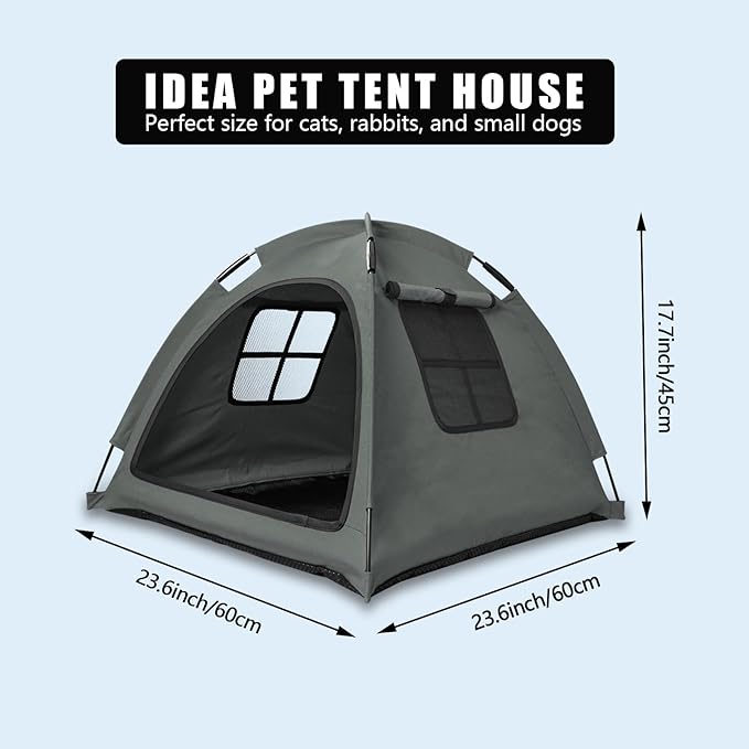 Open Design Pet Tent, Cozy Monitoring Bed for Cats & Puppies, Breathable Mesh Walls for Security & Ventilation, Indoor Outdoor Travel, Grey