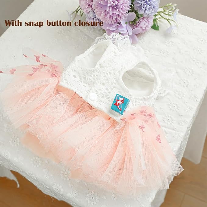 Pink Dog Dress for Small Dog Girl Spring Puppy Clothes with Bow Puff Sleeves Cat Outfit Doggy Princess with Leash Ring Doggies Harness Dress Summer Pet Apparel (Pink White, Small)
