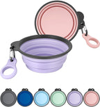 Aonkey Collapsible Dog Bowls with Bottle Carrier, 2 Pack Travel Dog Water Bowl Upgraded Carabiner, One-Piece Molded Rim No Fall Off or Crack, Foldable Silicone Portable for Pets Walking Hiking 15oz