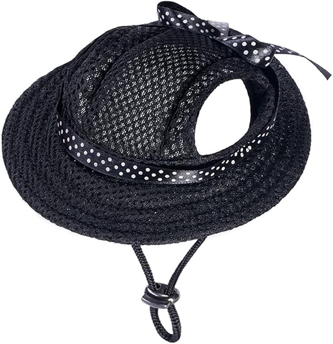 Round Brim Princess Hat Visor Hat Pet Dog Mesh Porous Sun Hat with Ear Holes for Small, Extra Small Dog Teddy, Pug, Chihuahua, Shih Tzu, Yorkshire Terriers, Papillon Black S