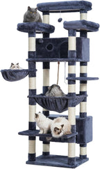 Cat Tree for Indoor Cats Large Adult, 74" Cat Tower with 3 Big Platforms, 2 Baskets, 2 Condos, Multi-Level Cat Scratching Posts, Smoky Gray GCT030G