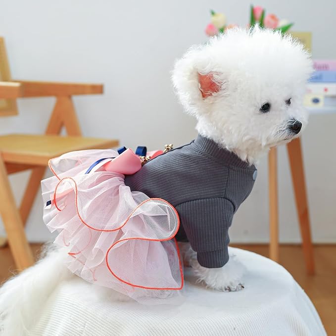Furbabycare® Elegant Sweet Fashion Puppy Dog Blingbling Princess Skirt Pet Dog Lace Cake Camisole Tutu Dress P-Gray X-Small